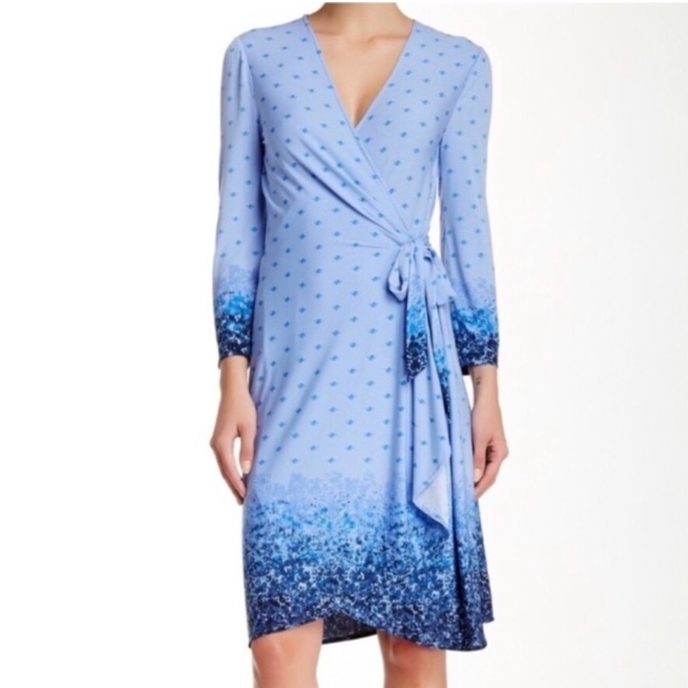 BCBGMAXAZRIA Adele Blue Floral Wrap Dress